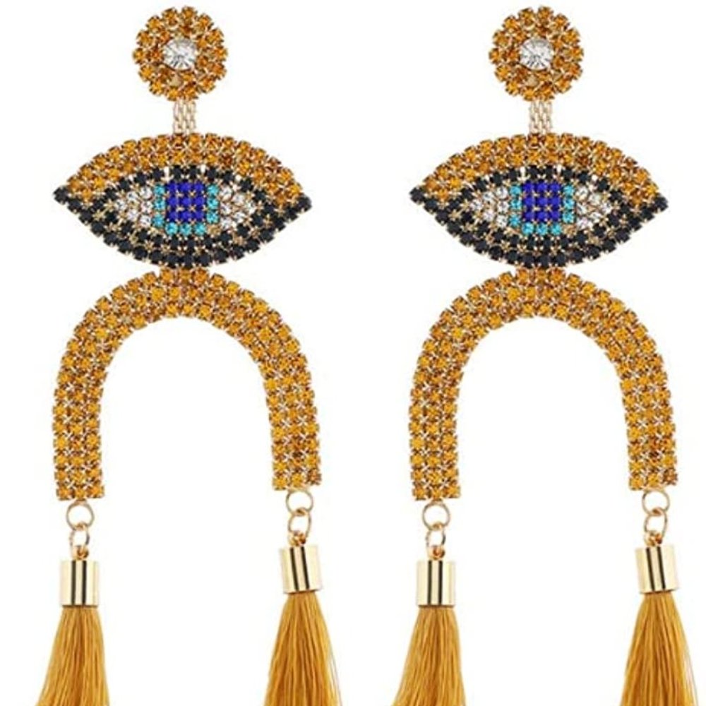 Evil Eye 🧿 Dangle Crystal Earrings - Picture 2 of 5